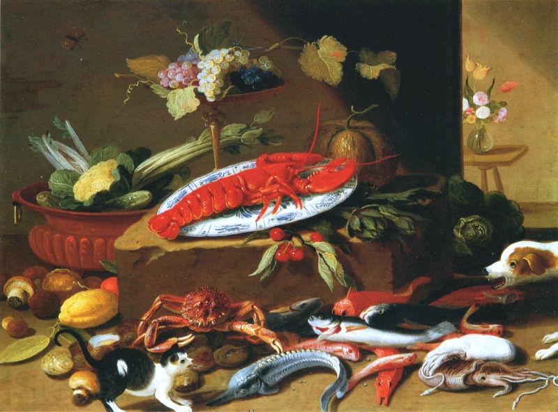 Jan Van Kessel Chien et chat devant un homard Germany oil painting art